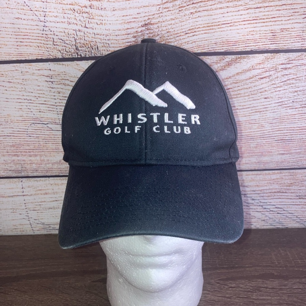 Mens Black & White Ahead Adjustable Hat w/ Whistler Golf Club Logo EUC